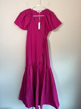 NWT Rebecca Taylor Fuschia Cotton Wrap Maxi Dress - S